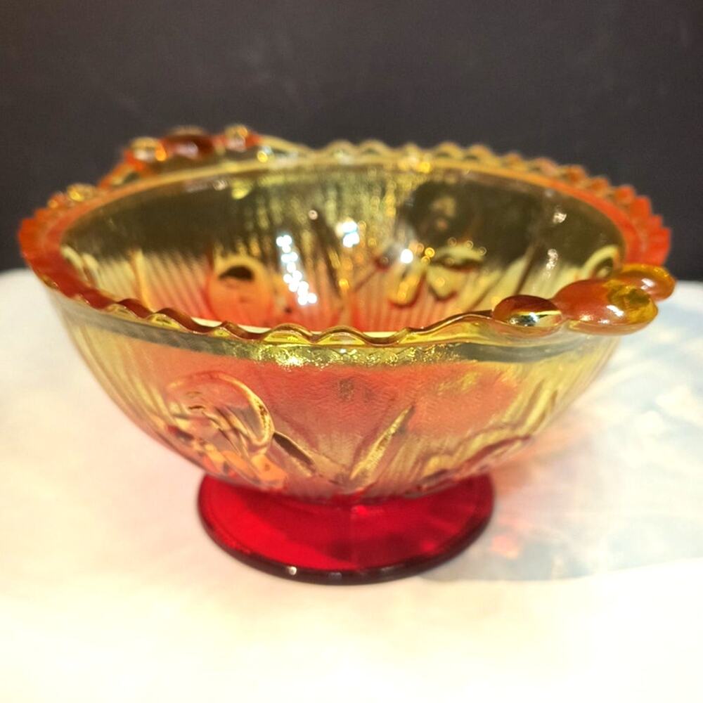1229.  Amberina Jeanette Glass Bowl UV Reactive
